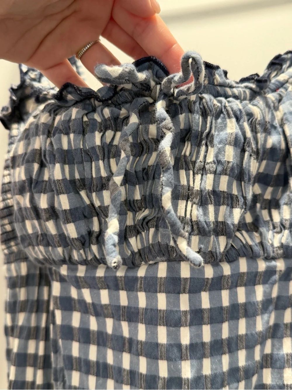 Free People Lucinda Blue Gingham Midi Dress with Tie Back